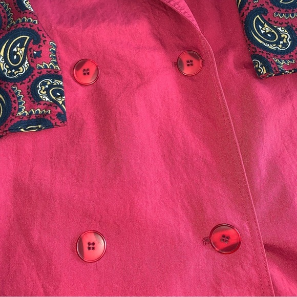 London Fog Raspberry Trench Coat with Paisley Scarf & Elegant Flowing Design - Picture 6 of 11